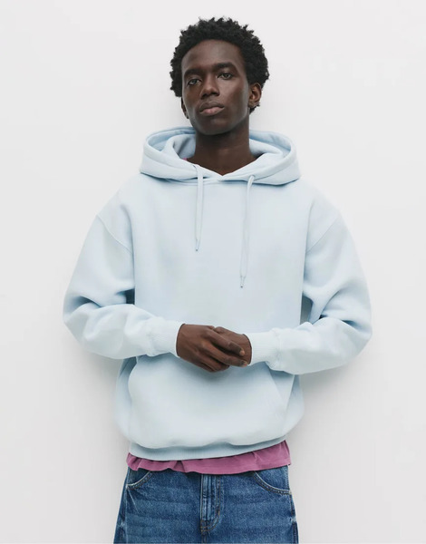  Pull & Bear Basic Hoodie In Sky Blue 