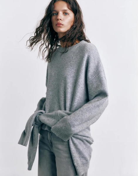  Pull & Bear Basic Knit Sweater In Grey Marl 