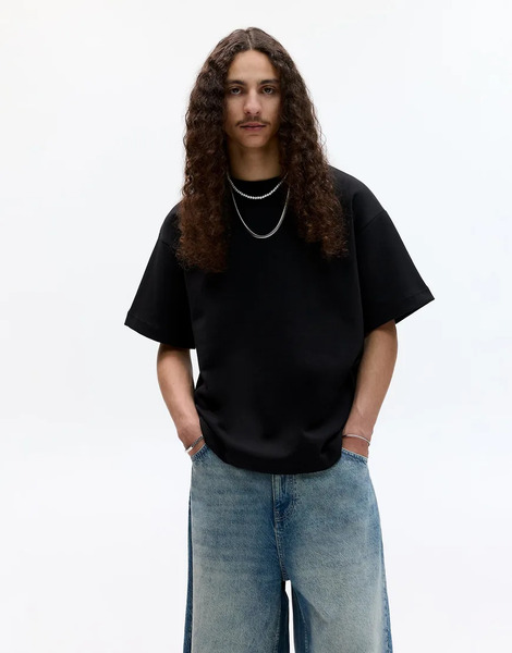  Pull & Bear Basic Short Sleeve Sweatshirt In Black 