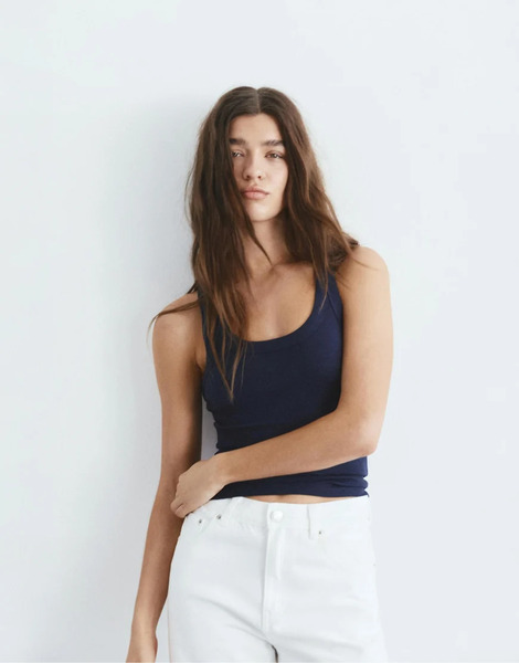  Pull & Bear Basic Tank Top In Navy 