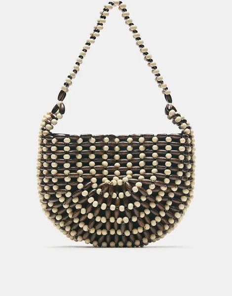  Pull & Bear Beaded Shoulder Bag In Brown 
