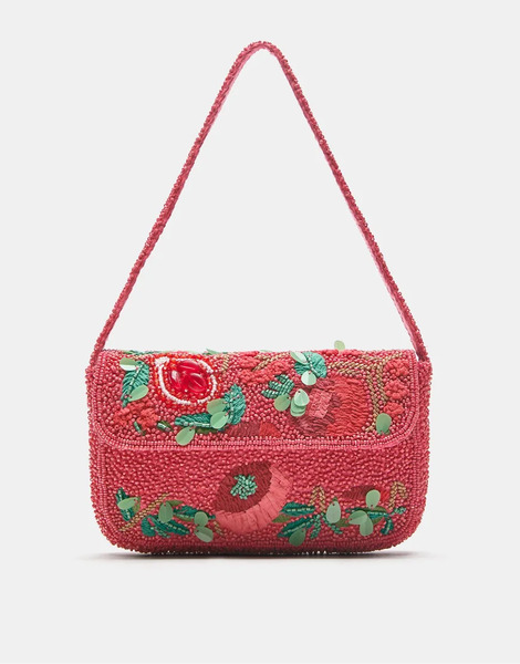  Pull & Bear Beaded Shoulder Bag In Pink Neutral 