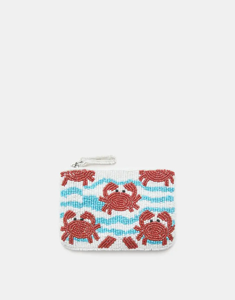  Pull & Bear Beaded Zip Wallet In Blue 