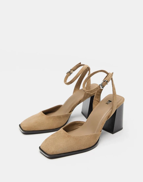  Pull & Bear Beige Slingback Block Heels In Brown 