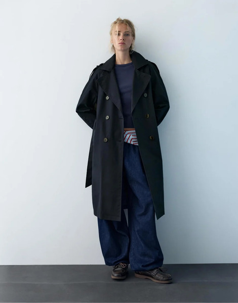  Pull & Bear Belted Trench Coat In Blue 