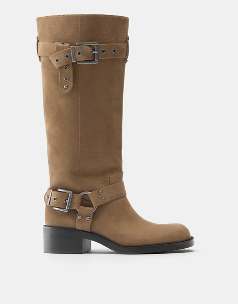  Pull & Bear Biker Boot In Sand Multi 