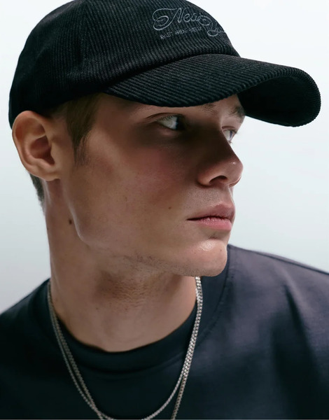  Pull & Bear Black Corduroy Cap In Black 