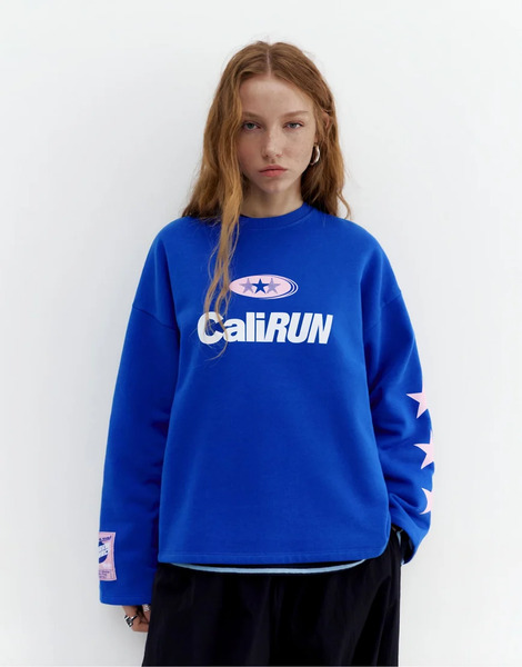  Pull & Bear Blue Star Sweatshirt In Deep Blue 