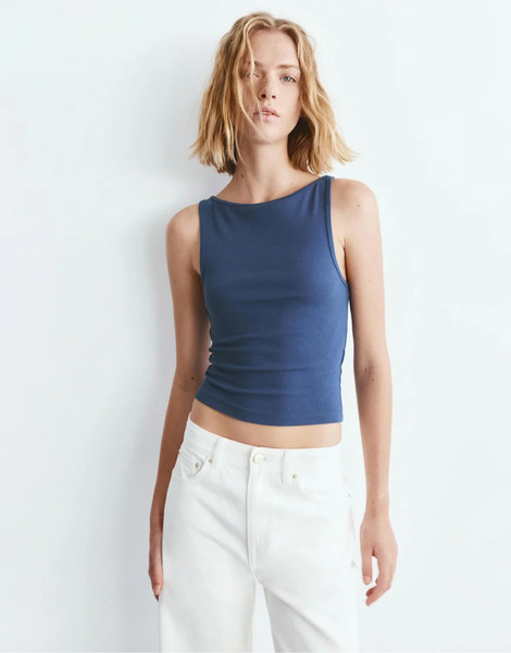  Pull & Bear Boat Neck Tank Top In Navy 