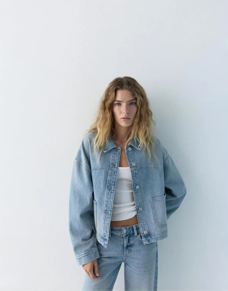  Pull & Bear Boxy Fit Denim Shirt In Pale Blue 