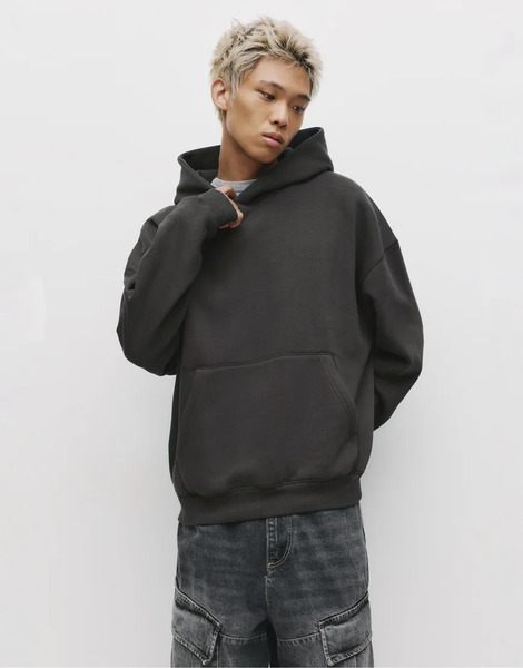  Pull & Bear Boxy Hooded Sweatshirt In Grey 