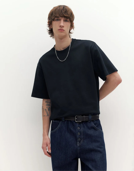  Pull & Bear Boxy Oversized Interlock T Shirt In Black 