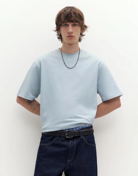  Pull & Bear Boxy Oversized Interlock T Shirt In Blue 
