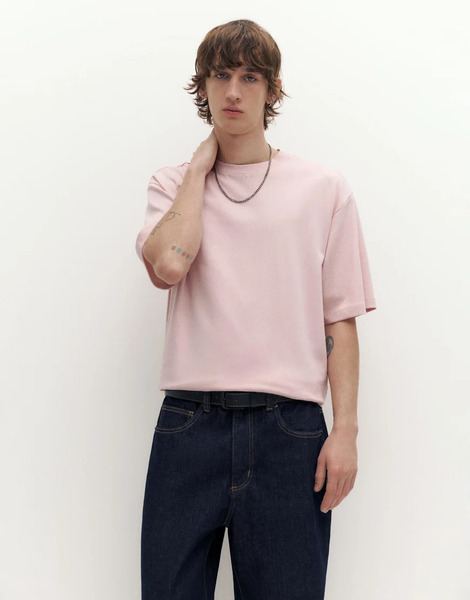  Pull & Bear Boxy Oversized Interlock T Shirt In Pink 