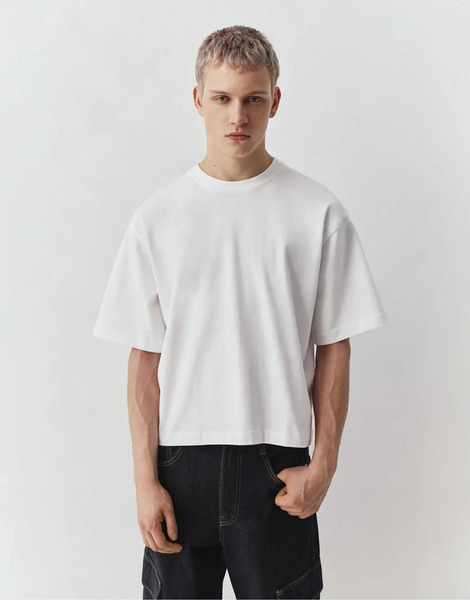  Pull & Bear Boxy Oversized Short Sleeve T Shirt In Off White 