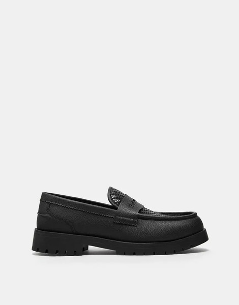  Pull & Bear Braided Stwd Loafers In Black 