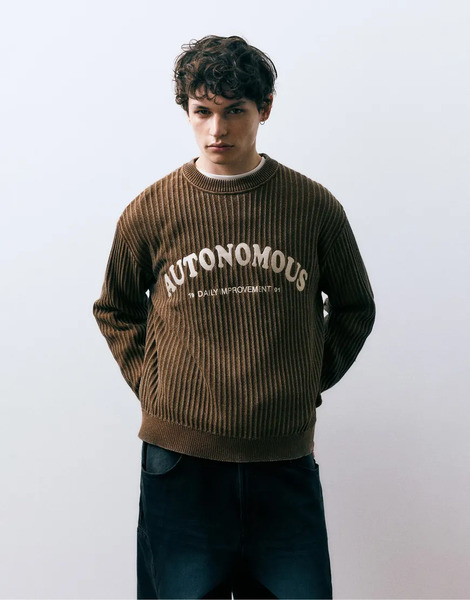  Pull & Bear Brown 'autonomous' Sweater In Brown 