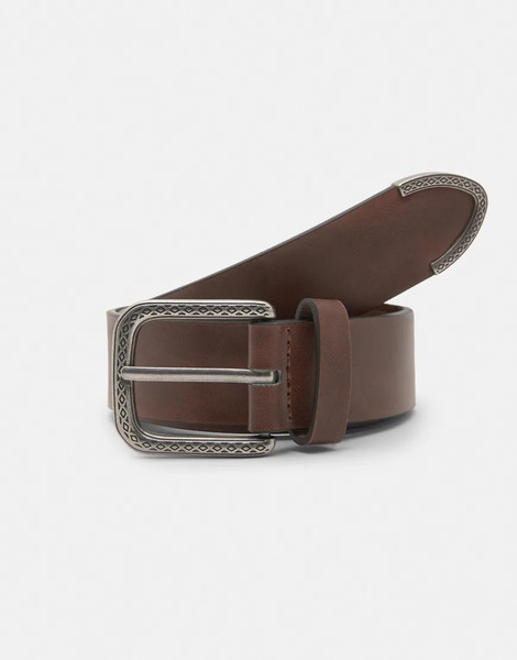  Pull & Bear Brown Leather Effect Belt In Brown 
