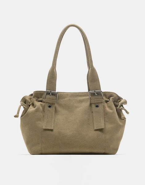  Pull & Bear Buckle Detail Shopper Bag In Brown Neutral 