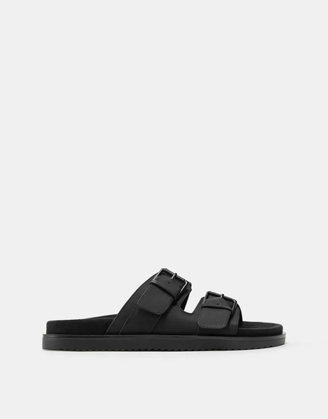  Pull & Bear Buckle Strap Sandals In Black 