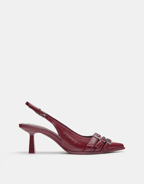  Pull & Bear Buckled High Heel Shoes In Print 1 Red 