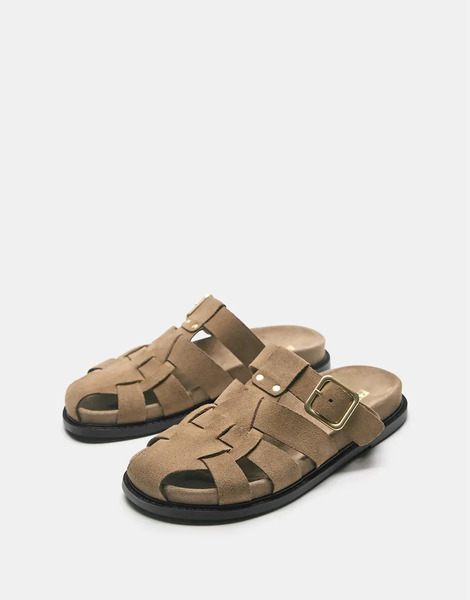  Pull & Bear Cage Mule Sandals In Brown 