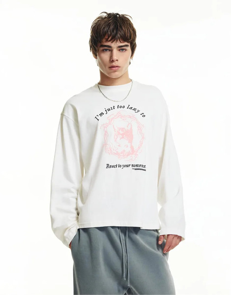  Pull & Bear Cat Graphic T Shirt In Off White 