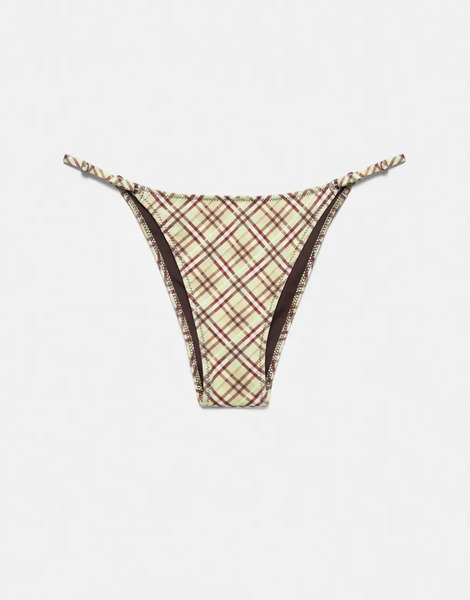  Pull & Bear Check Bikini Bottoms In Green 