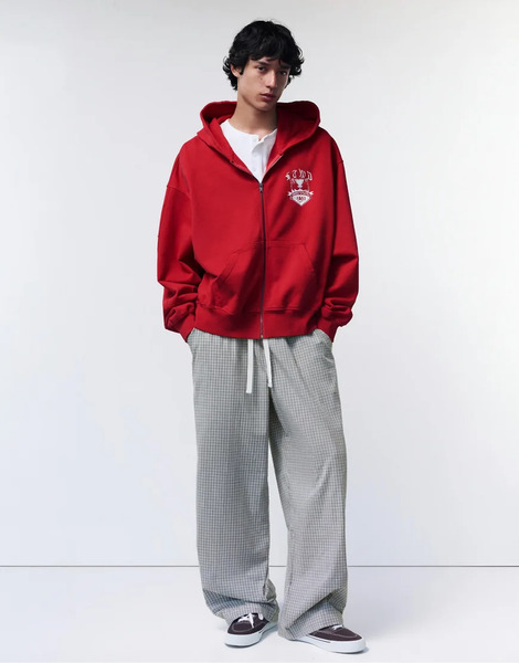  Pull & Bear Checked Jogging Trousers In Blue/white Multi 