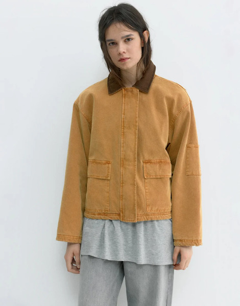  Pull & Bear Combined Collar Jacket In Ochre Brown 