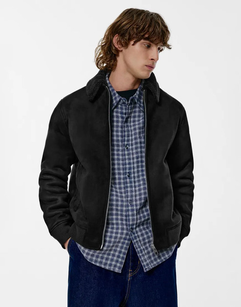  Pull & Bear Combined Double Faced Jacket In Black 