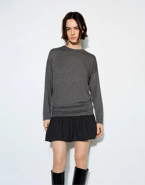  Pull & Bear Contrasting Check Short Dress In Dark Grey 