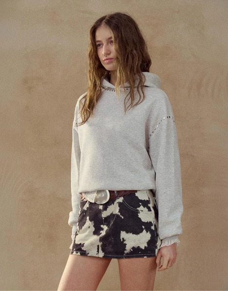  Pull & Bear Cow Print Skort In White/black Multi 