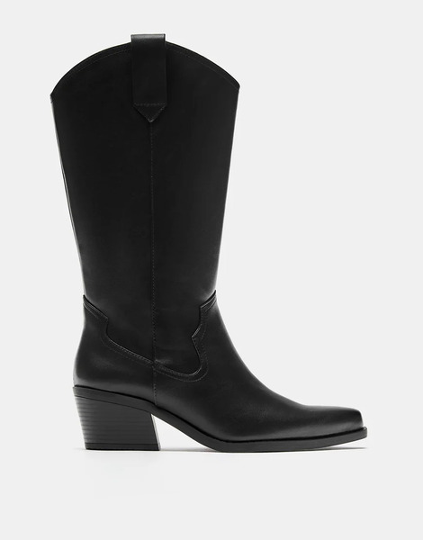  Pull & Bear Cowboy Boots In Black 