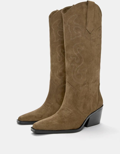  Pull & Bear Cowboy Boots In Brown 
