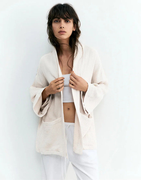  Pull & Bear Crepe Kimono In Beige Neutral 