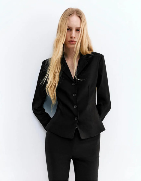  Pull & Bear Cropped Blazer In Black 
