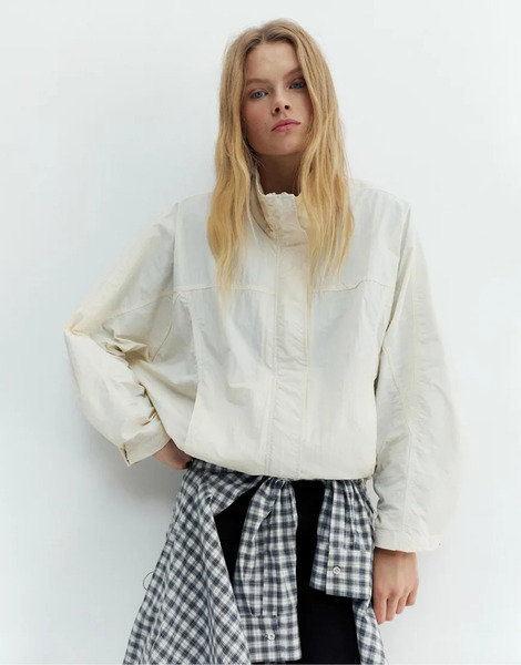  Pull & Bear Cropped Jacket With High Neck In Beige Neutral 