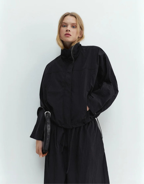  Pull & Bear Cropped Jacket With High Neck In Black 