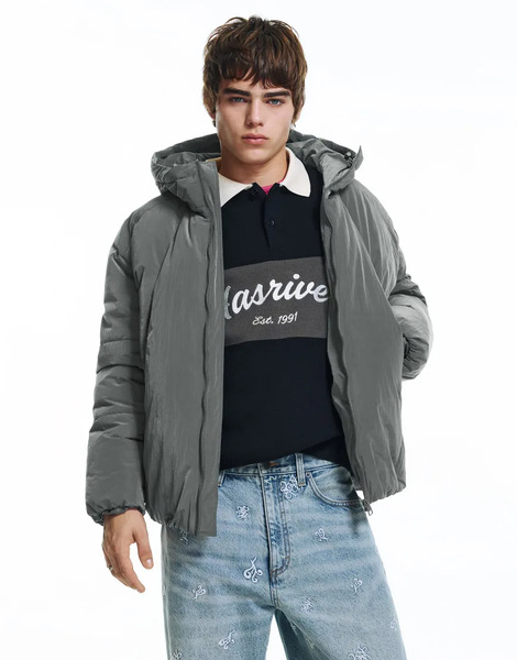  Pull & Bear Cut Out Puffer Jacket In Grey 
