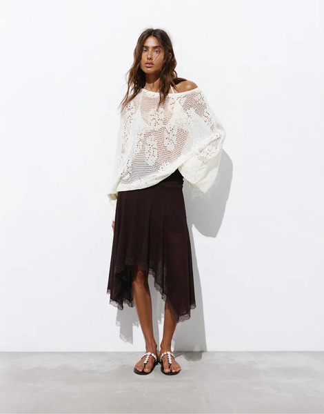  Pull & Bear Cutwork Knit Jumper In Beige Neutral 