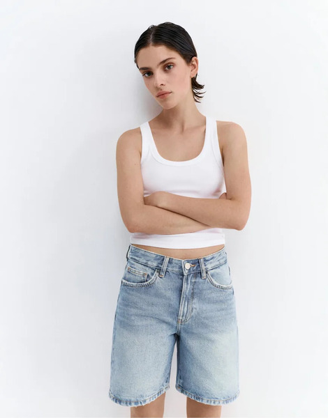  Pull & Bear Denim Bermuda Shorts In Pale Blue 