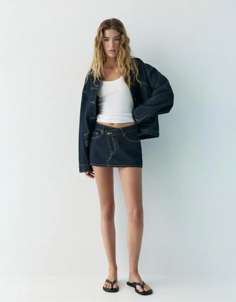  Pull & Bear Denim Crossover Skort In Navy 