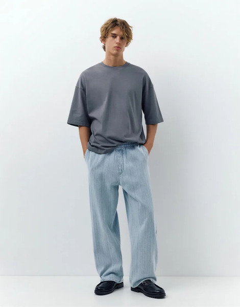  Pull & Bear Denim Joggers In Pale Indigo Blue 