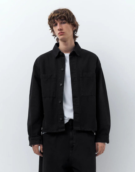  Pull & Bear Denim Overshirt In Black 