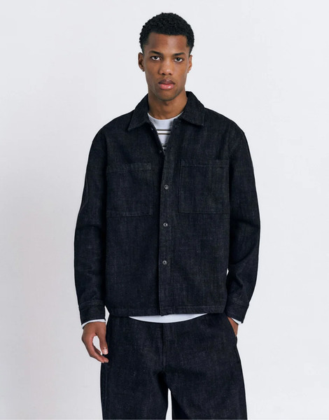  Pull & Bear Denim Overshirt With Pockets In Black Blue 
