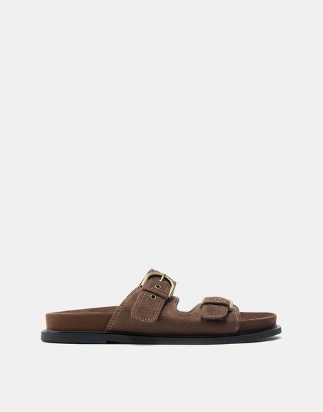  Pull & Bear Double Buckle Sandals In Brown 