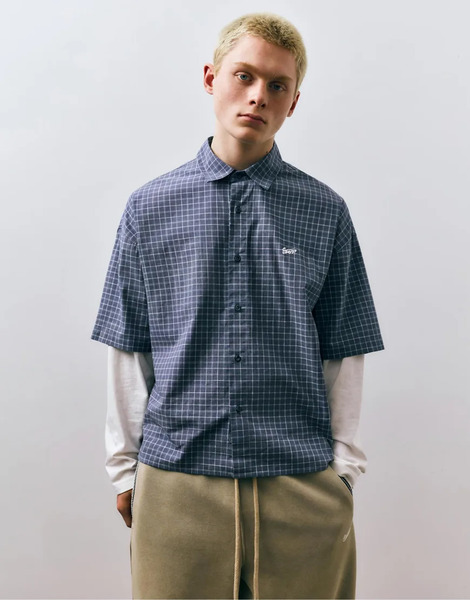  Pull & Bear Double Sleeve Check Shirt In Blue 