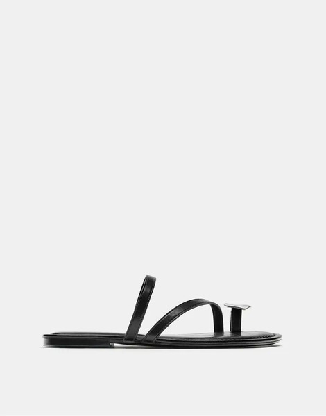  Pull & Bear Embellished Flat Sandals In Black 