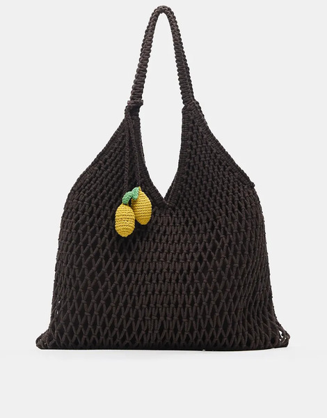  Pull & Bear Embellished Macramé Tote Bag In Brown 